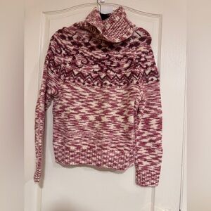 Loft Cozy Pink Cream and Maroon Patterned Women's turtleneck Sweater